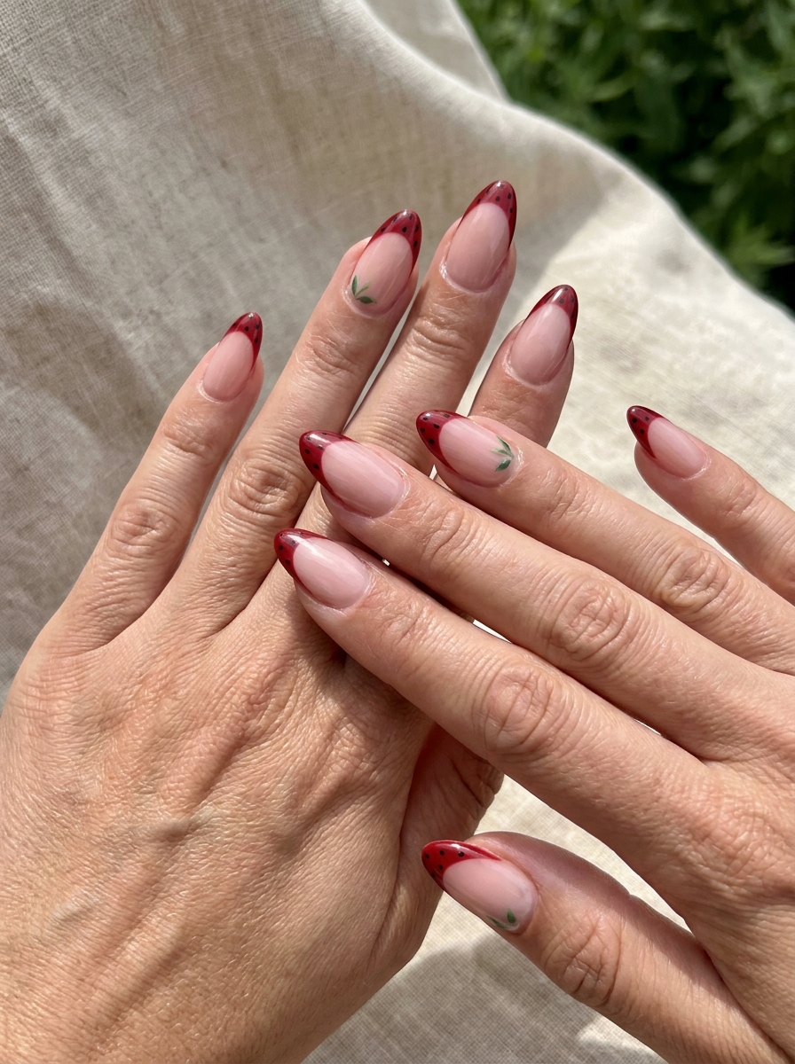 Strawberry French Nails mit erdbeerfarbenen French Details